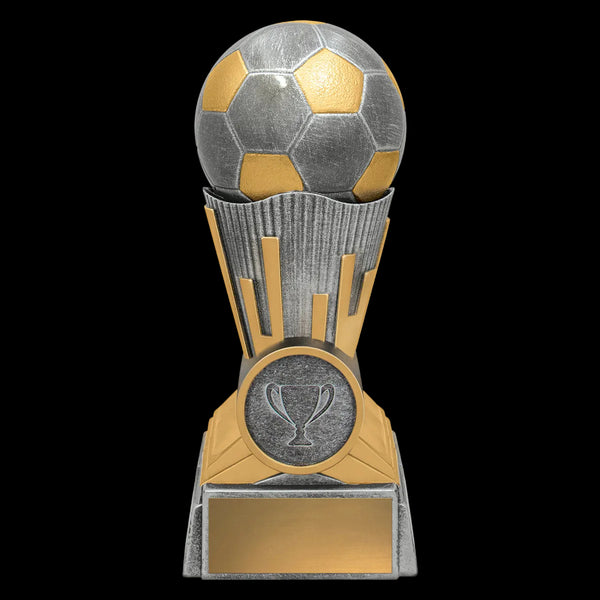 Trophy with a soccer ball design on a white background